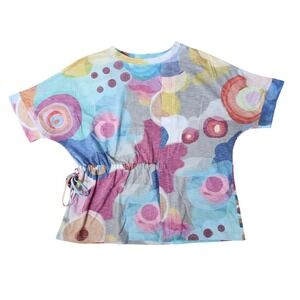Trisha Tyler Abstract Geometric Circle Print Side Tie Waist Top TT10622 Women L